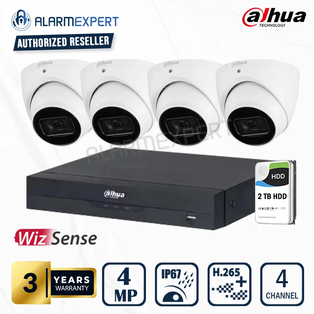 Dahua 4 x 4MP WizSense Fixed Starlight Turret with 4 Channel NVR and 2TB HDD IR: 50M