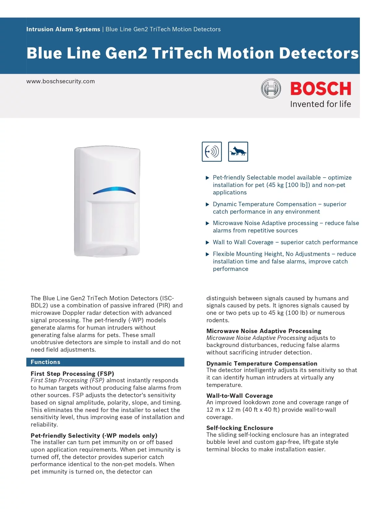 Bosch SC-BDL2-WP12G Blue Line Gen2 TriTech Pet Proof-Alarm Expert
