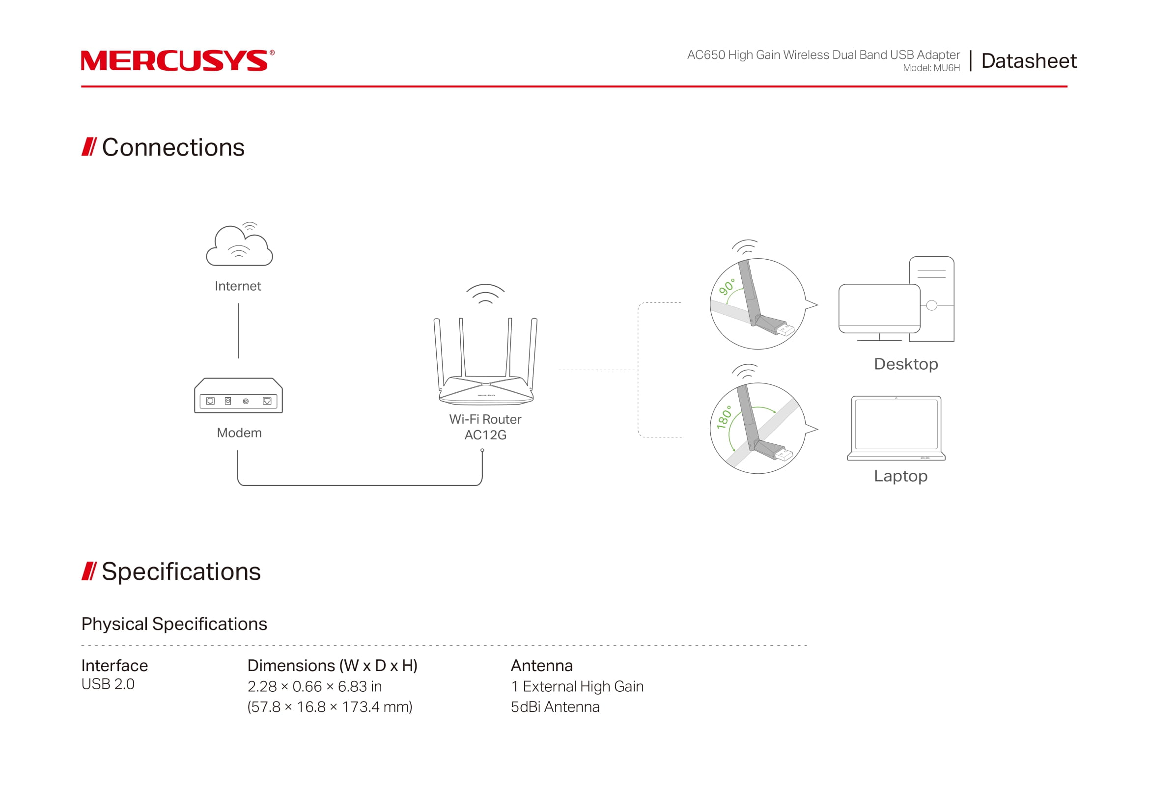 Mercusys AC650 High Gain Wireless Dual Band USB Adapter MU6H