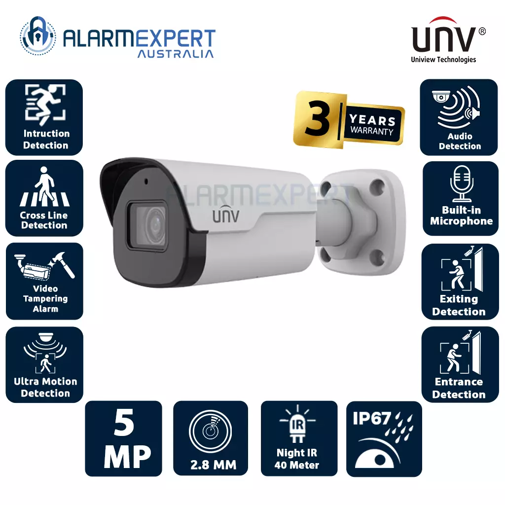 UNV 5MP HD Lighthunter IR Fixed Bullet Network Camera 2.8mm@F1.6  IPC2125SB-ADF28KM-I0