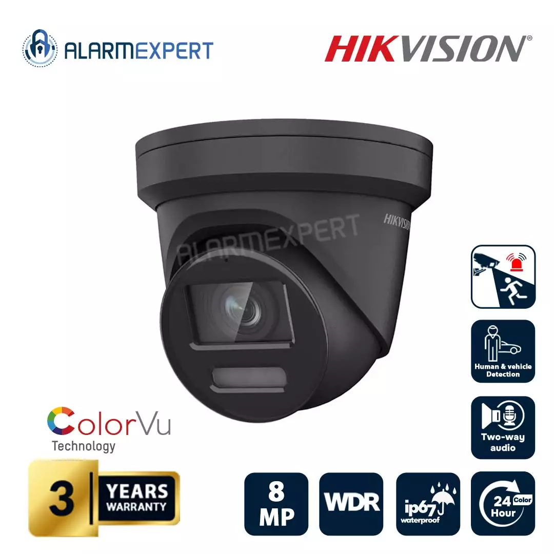 Hikvision 8 MP ColorVu Strobe Light and Audible Warning Turret IP Camera Black DS-2CD2387G2-LSU/SL