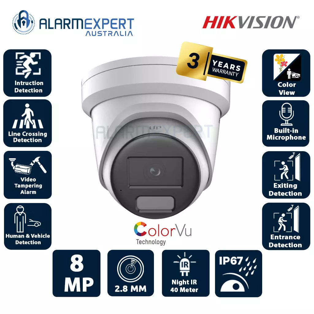 Hikvison 8 MP Smart Hybrid Light with ColorVu Fixed Turret Network Camera DS-2CD2387G2H-LIU