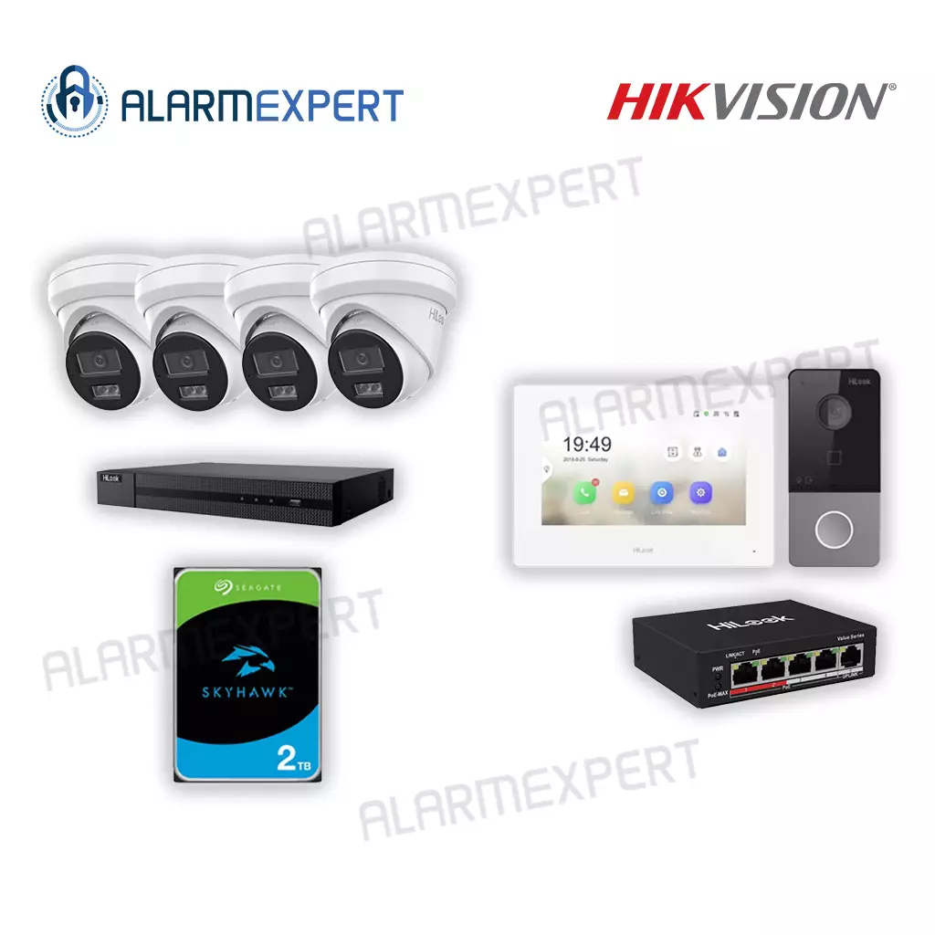 HiLook 4x 6 MP, 4 Channel NVR, 2TB HDD and IP Intercom Kit