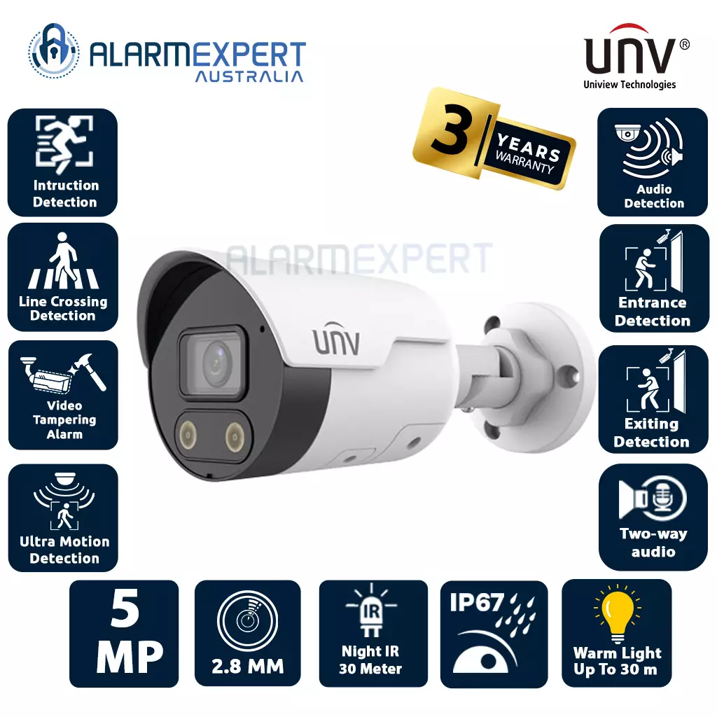 Uniview 5MP HD Light and Audible Warning Fixed Bullet Network Camera IPC2125SB-ADF28KMC-I0