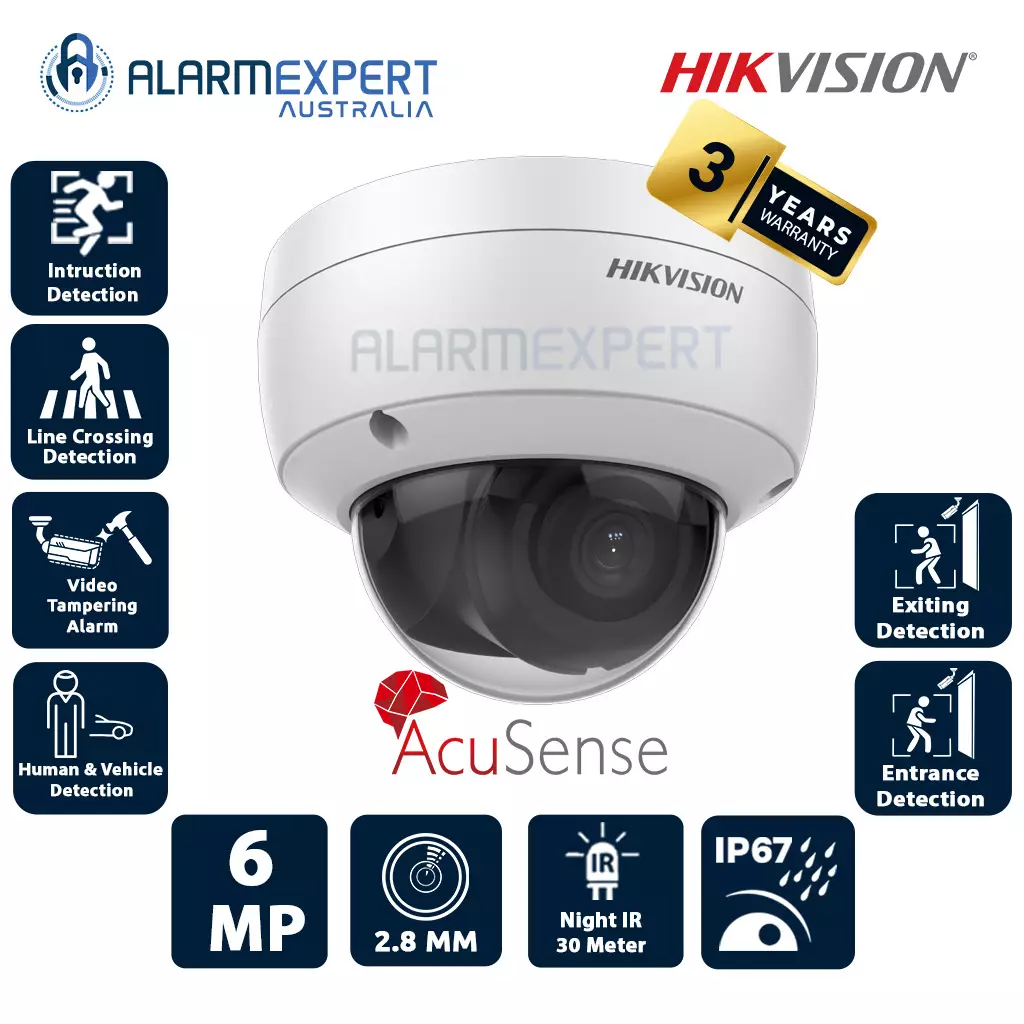 Hikvision 6MP AcuSense Fixed Dome Network Camera DS-2CD2166G2-ISU