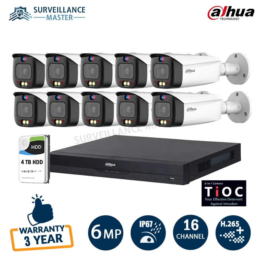 Dahua 10x 6 MP TIOC 2.0 Smart Dual Illumination WizSense Bullet IP Camera with 16 CH NVR & 4TB HDD
