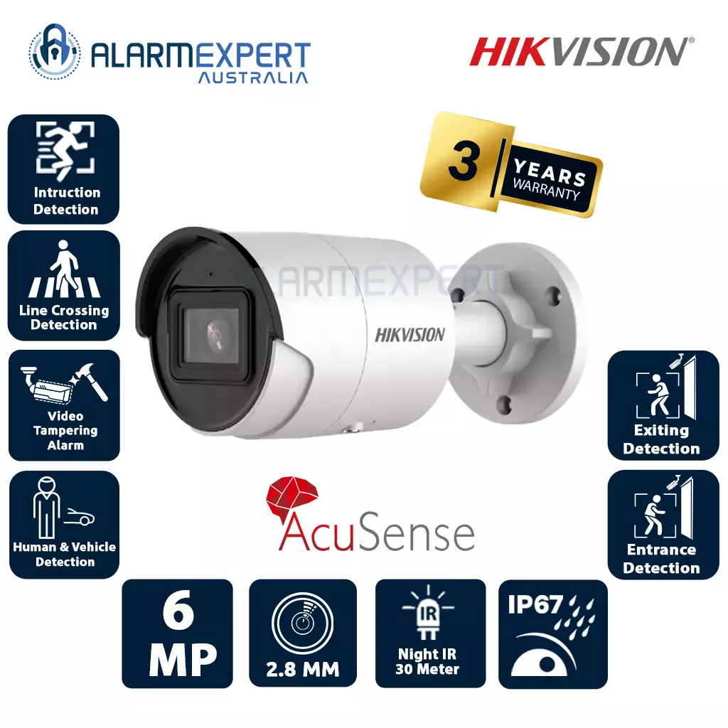 Hikvision 6 MP AcuSense Fixed Bullet Network Camera DS-2CD2066G2-IU