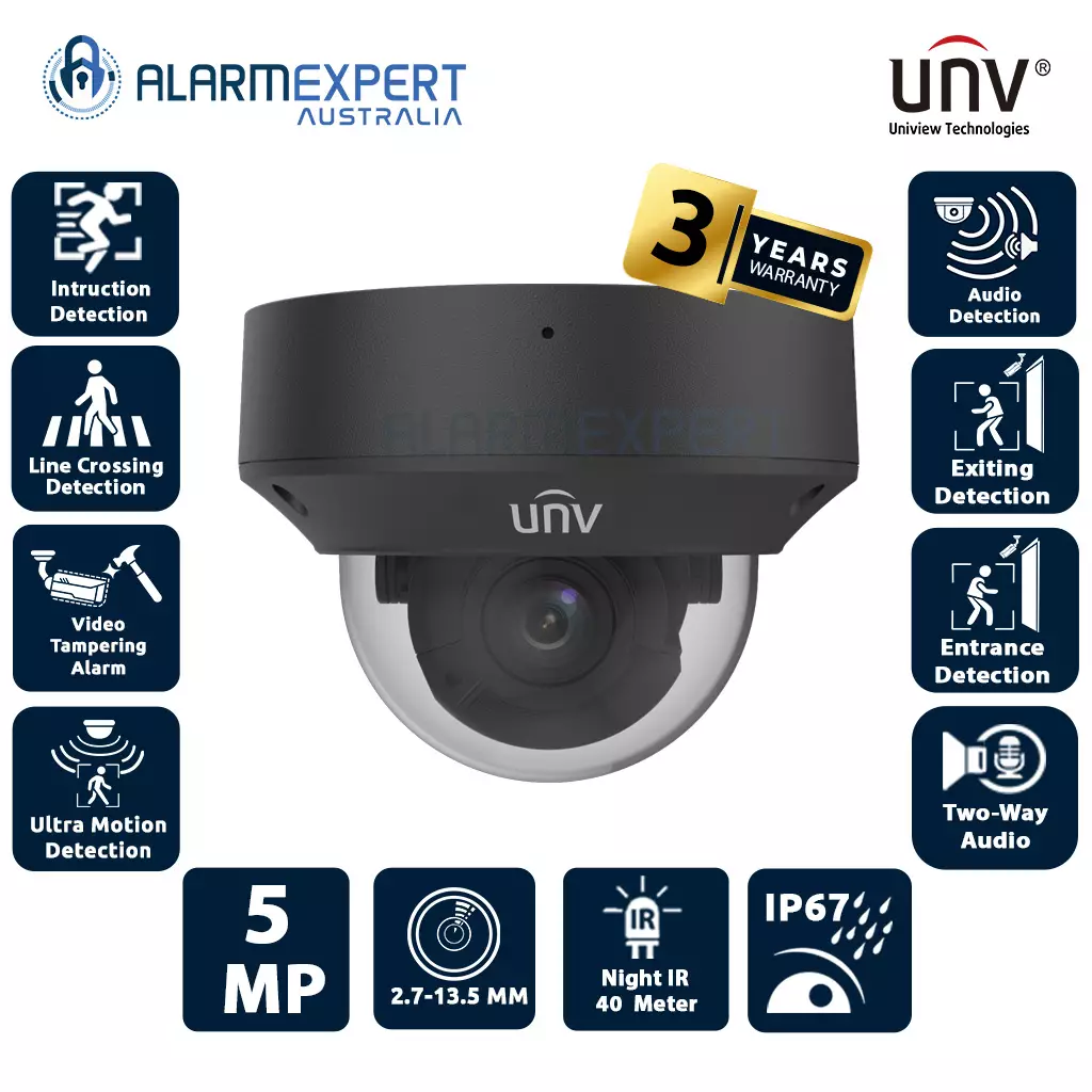 Uniview 5MP Intelligent LightHunter IR Dome Motorised Network Camera Black IPC3235SB-ADZK-I0