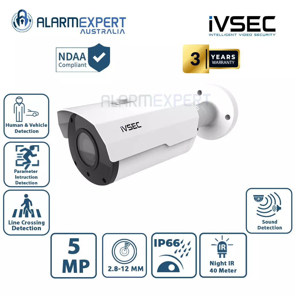 IVSEC IVNC317XC Bullet IP Camera, 5MP, 2.8-12MM Motorised Lens, POE, Vandal Resistant, IP66, 40M IR