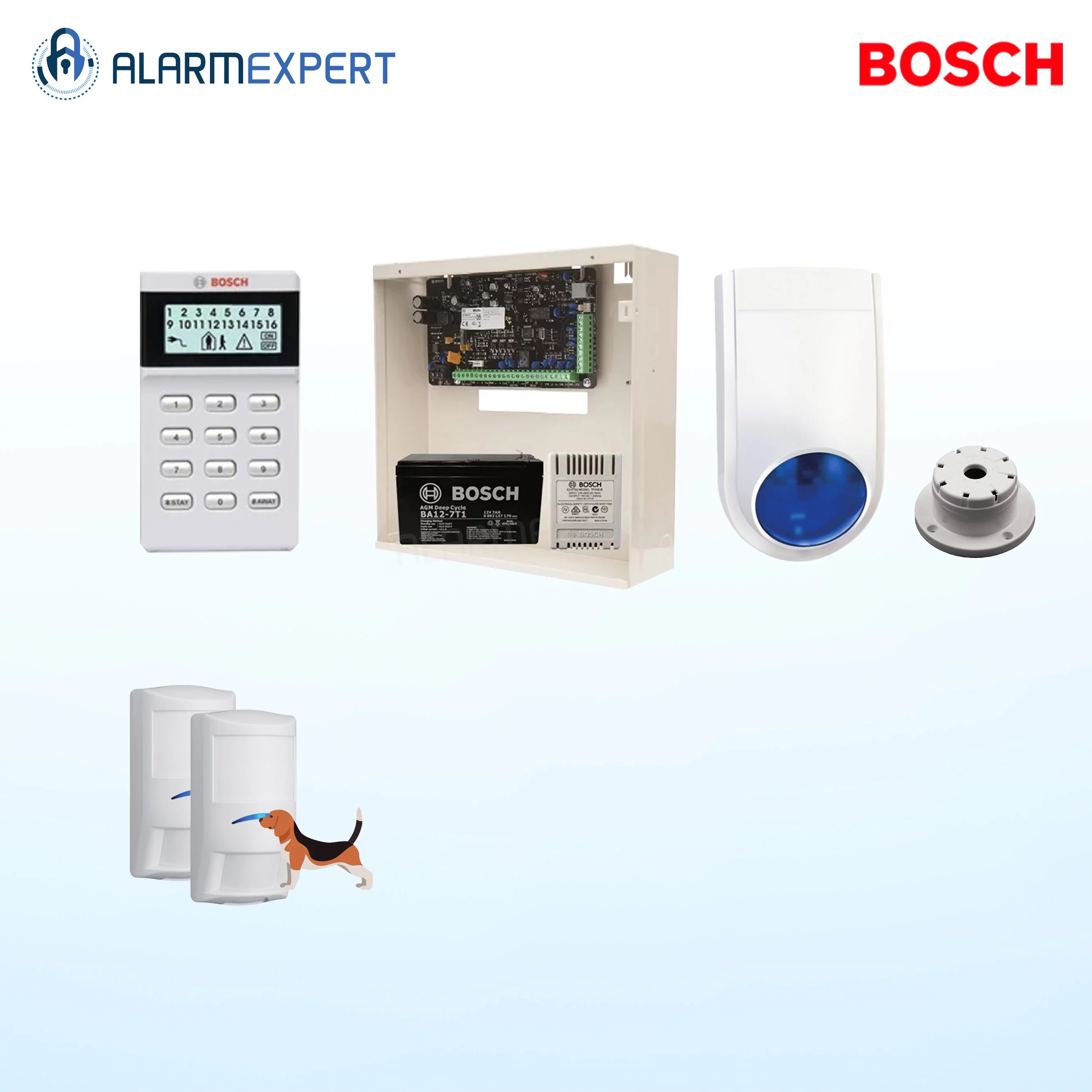 Bosch Solution 2000 + 2 Blue Line Tri-Techs (Pet Proof) + Icon Keypad