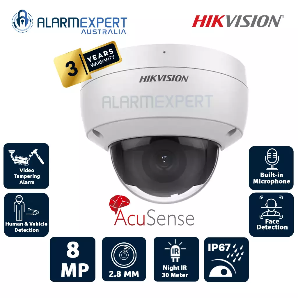 Hikvision 8 MP Acusense Fixed Dome IP Camera DS-2CD2186G2-ISU