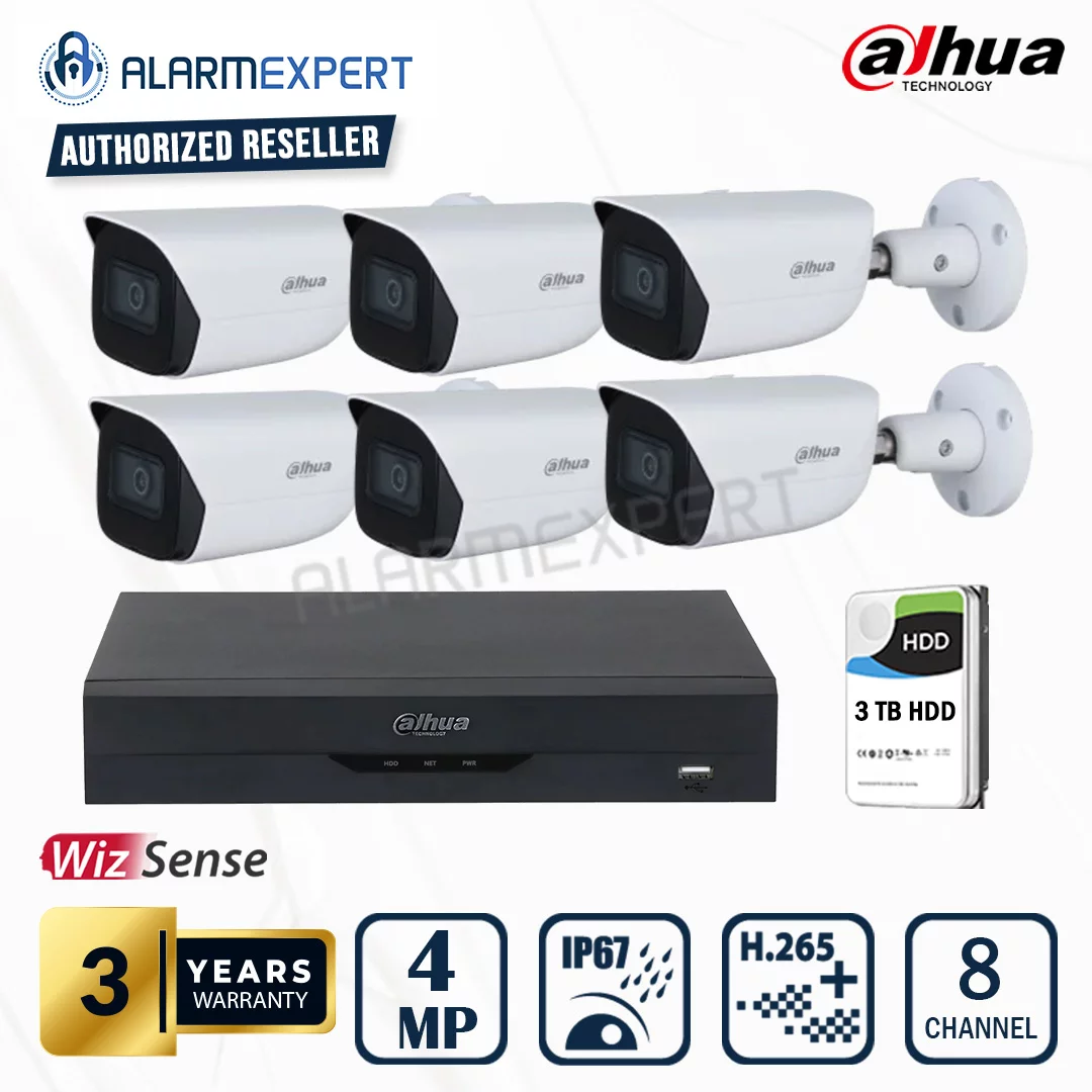 Dahua 6 x 4MP WizSense Fixed Starlight Bullet with 8 Channel NVR and 3TB HDD