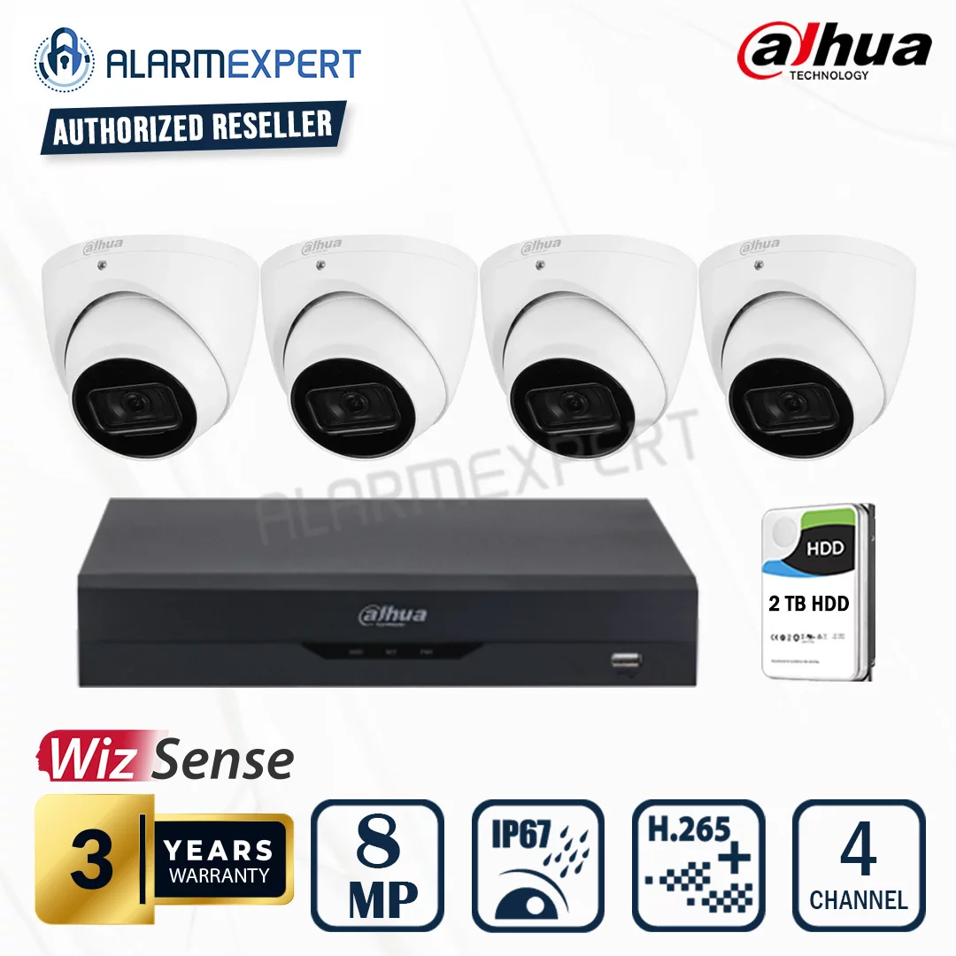 Dahua 4 x 8MP (4K) WizSense Fixed Starlight Turret Camera with 4 Channel NVR and 2TB HDD