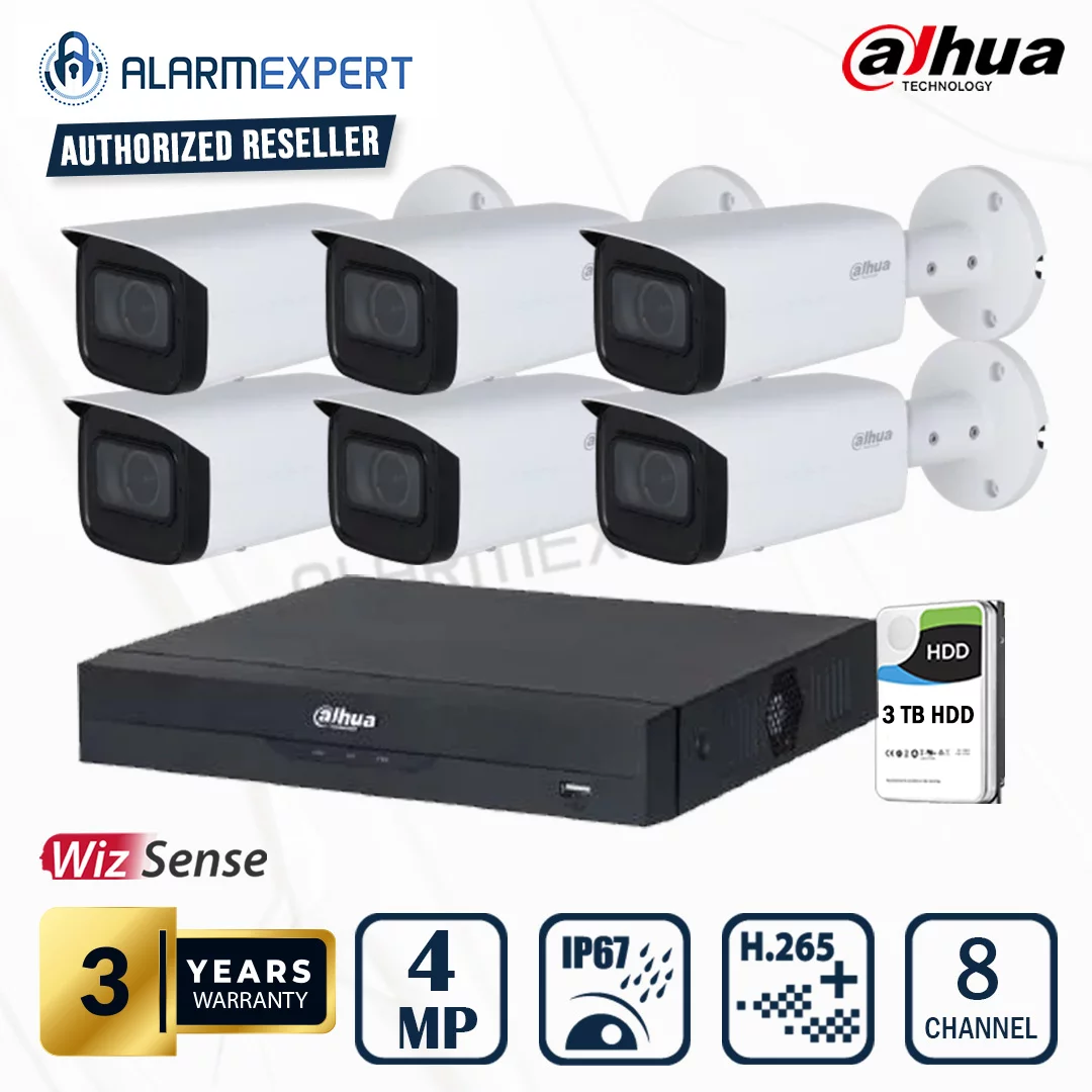 Dahua 6 x 4MP WizSense Motorised Starlight Bullet with 8 Channel NVR and 3TB HDD