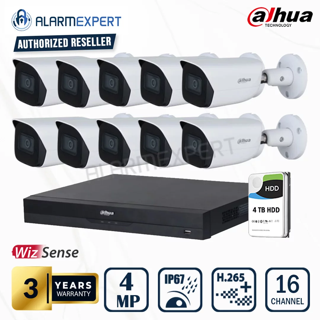 Dahua 10 x 4MP WizSense Fixed Starlight Bullet with 16 Channel NVR and 4TB HDD
