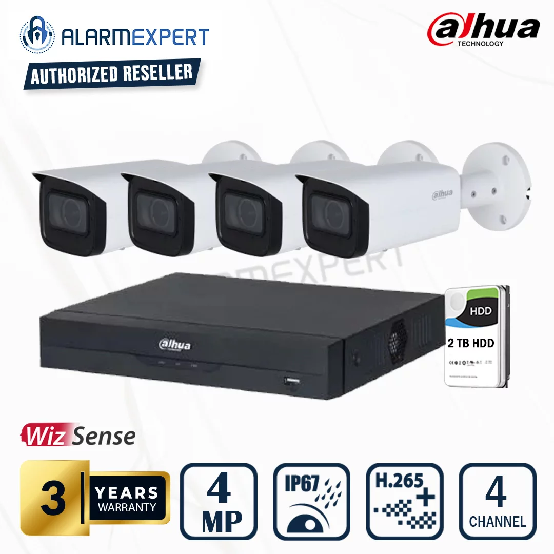 Dahua 4 x 4MP WizSense Fixed Bullet with 4-Channel NVR and 2TB HDD