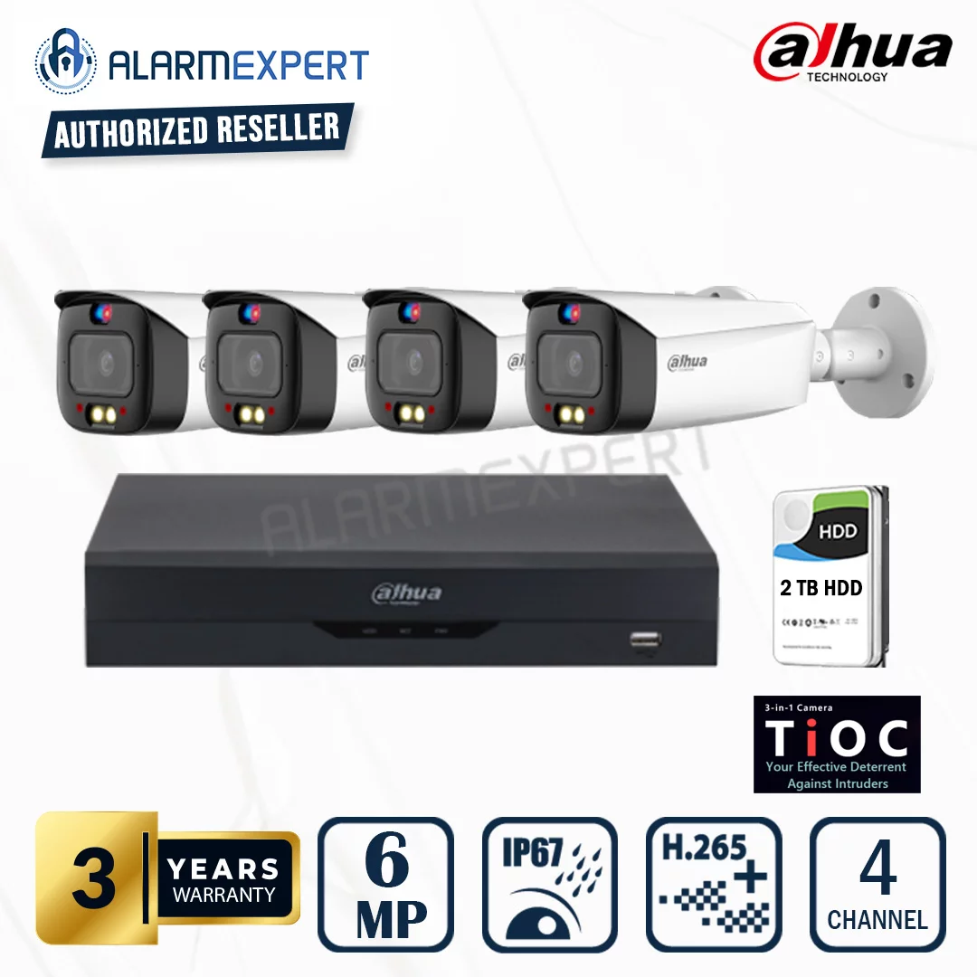 Dahua 4x 6 MP TIOC 2.0 Smart Dual Illumination WizSense Bullet IP Camera with 4 CH NVR & 2TB HDD