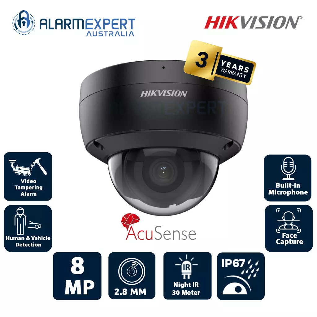 Hikvision 8 MP Acusense Fixed Dome Network Camera Black DS-2CD2186G2-ISU