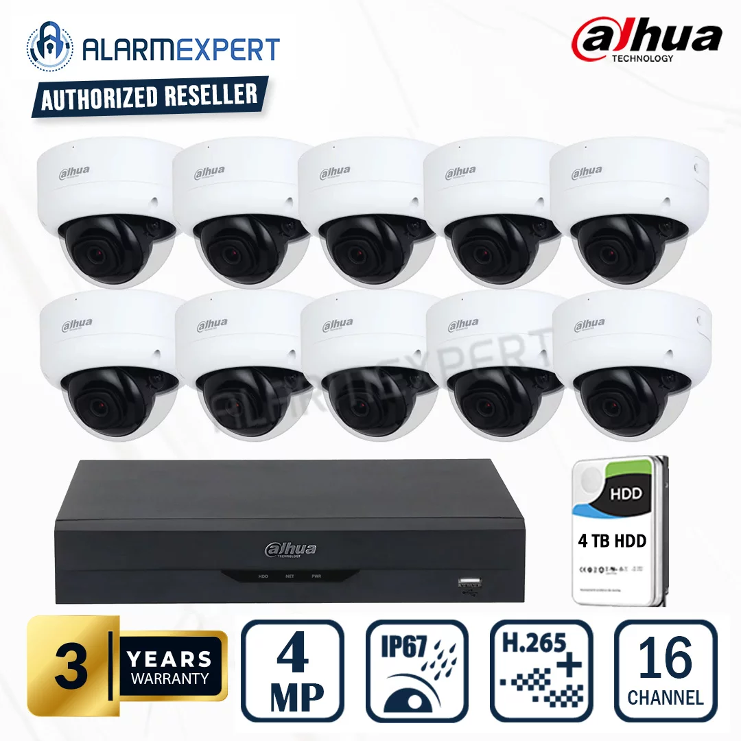 Dahua 10 x 4MP WizSense Fixed Dome with 16 Channel NVR and 4TB HDD