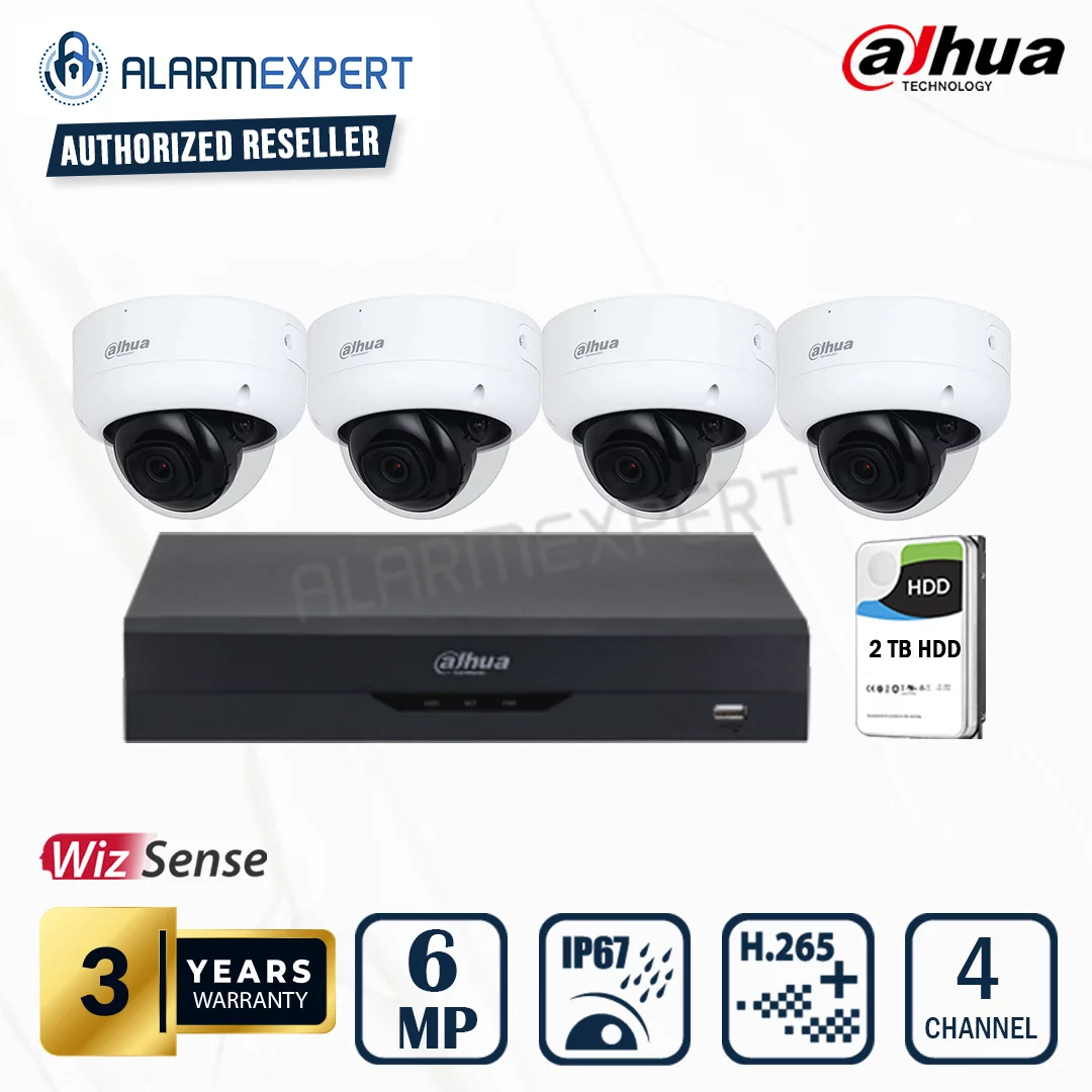 Dahua 4 x 6MP WizSense Fixed Dome cameras + 4 Channel NVR and 2TB HDD