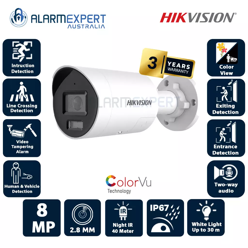 Hikvision 8 MP Smart Hybrid Light with ColorVu Fixed Mini Bullet Network Camera DS-2CD2087G2H-LIU/SL