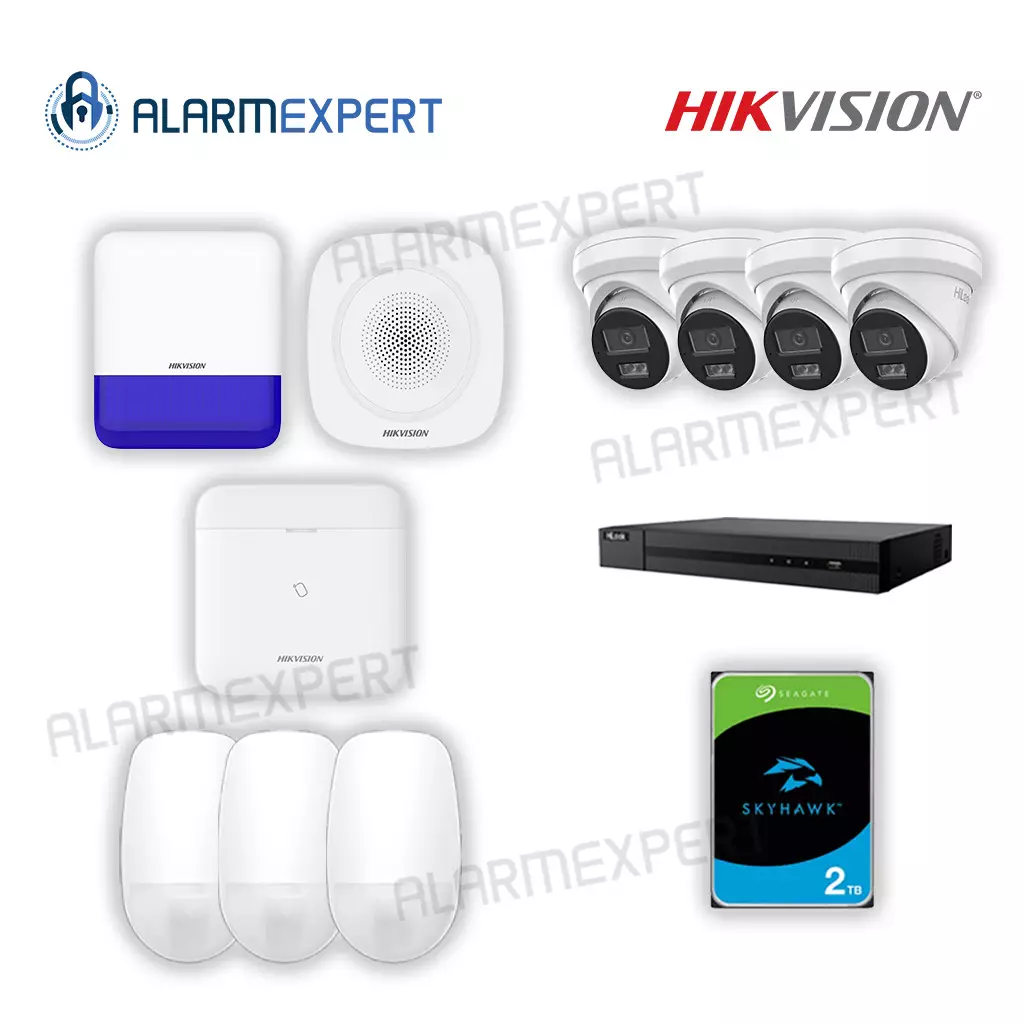 HiLook 4x 6 MP, 4 Channel, 2TB HDD and Alarm AX Pro Kit With 3 PIR
