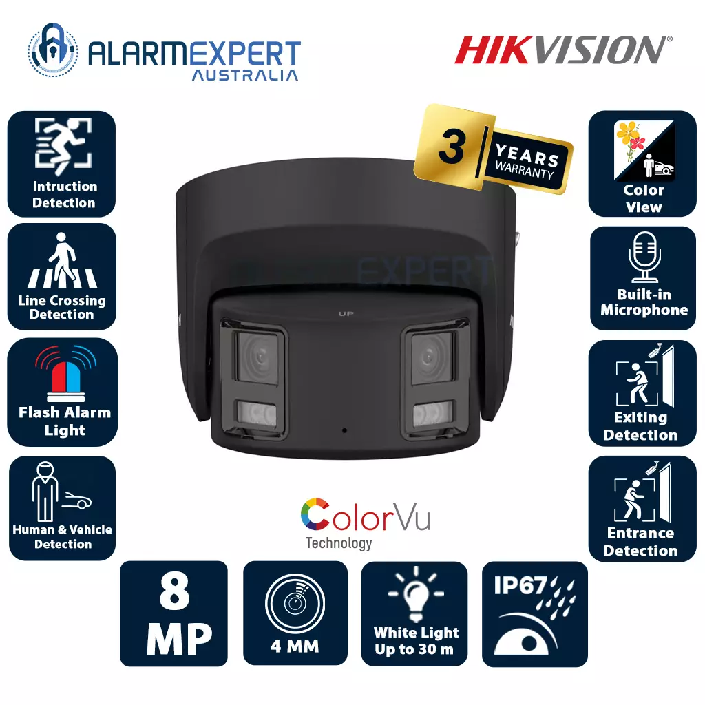 Hikvision 8 MP Panoramic ColorVu Fixed Turret Network Camera Black DS-2CD2387G2P-LSU/SL