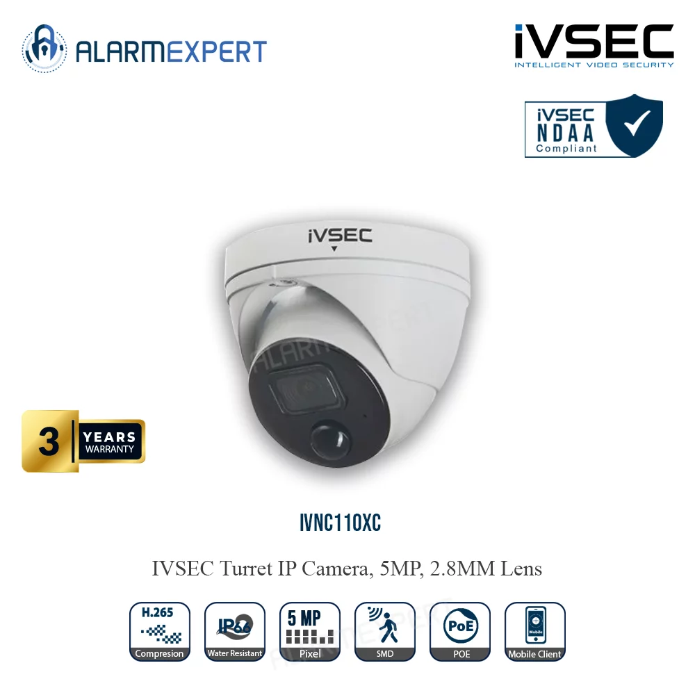 IVSEC IVNC110XC Turret IP Camera, 5MP, 2.8MM Lens, POE, IP66, 30M IR ...