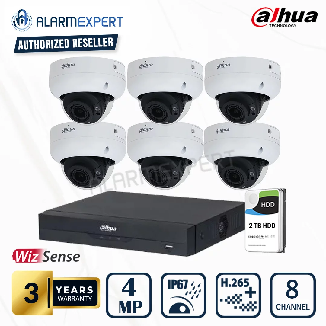 Dahua 6 x 4MP WizSense Motorised Dome with 8 Channel NVR and 3TB HDD