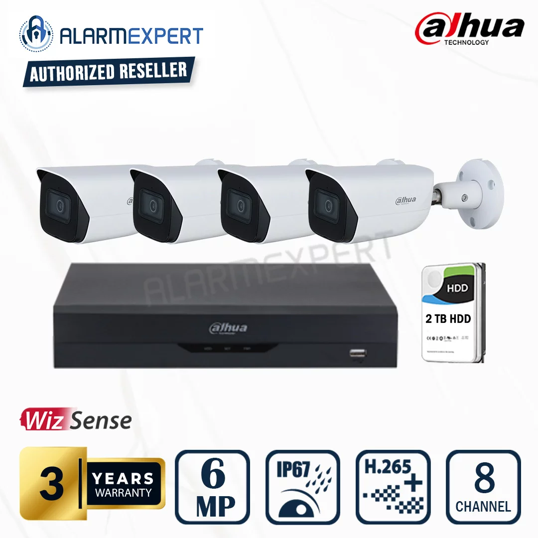 Dahua 4 x 6MP WizSense Fixed Bullet with 4-Channel NVR and 2TB HDD