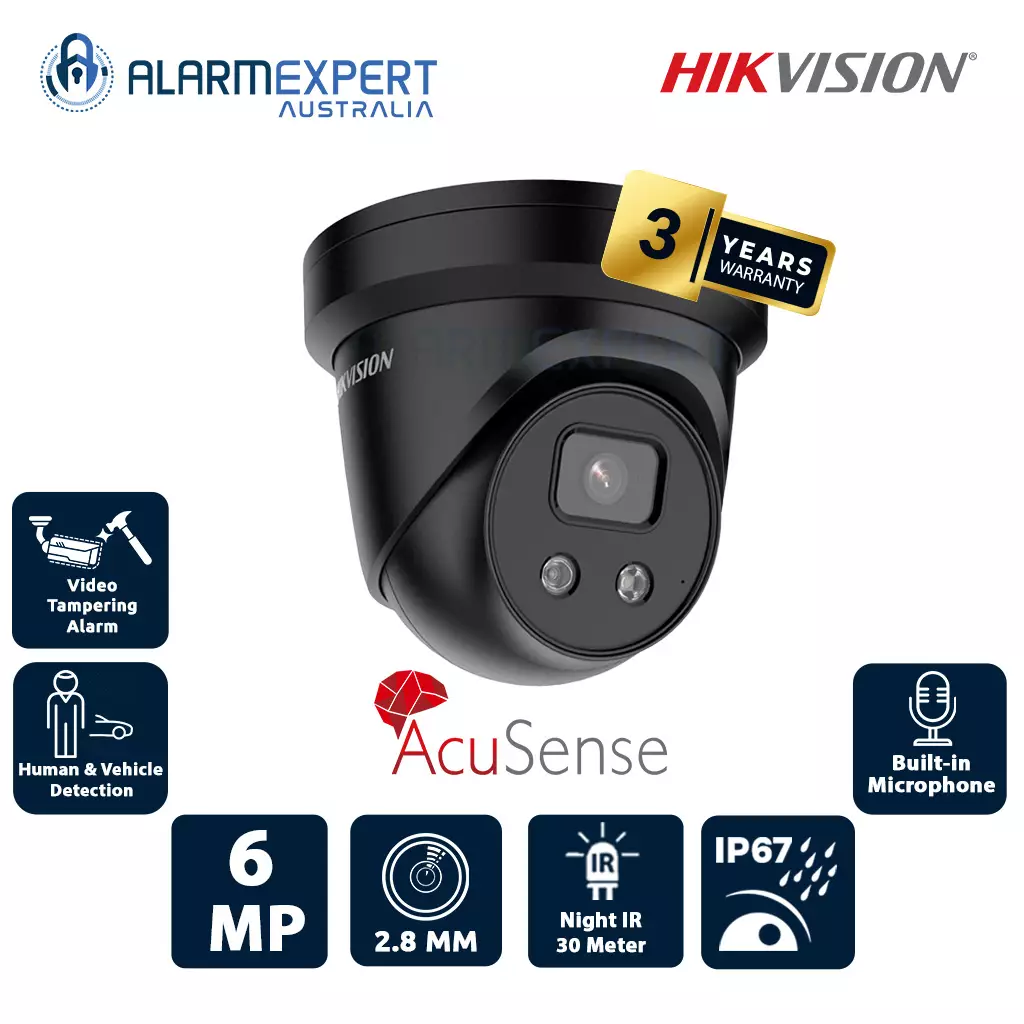 Hikvision 8 MP AcuSense Powered-by-Darkfighter Fixed Turret IP Camera Black DS-2CD2386G2-IU