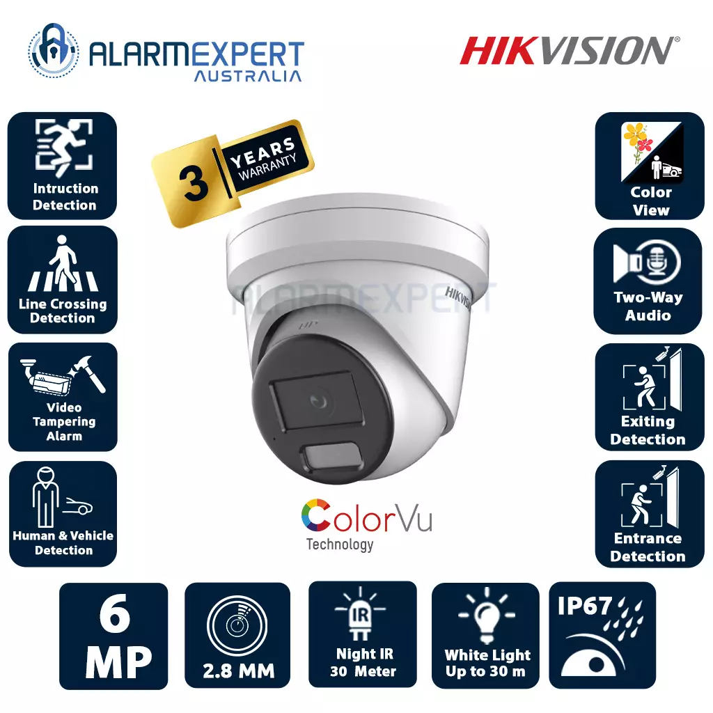 Hikvision 6 MP Smart Hybrid Light with ColorVu Fixed Turret Network Camera DS-2CD2367G2H-LIU