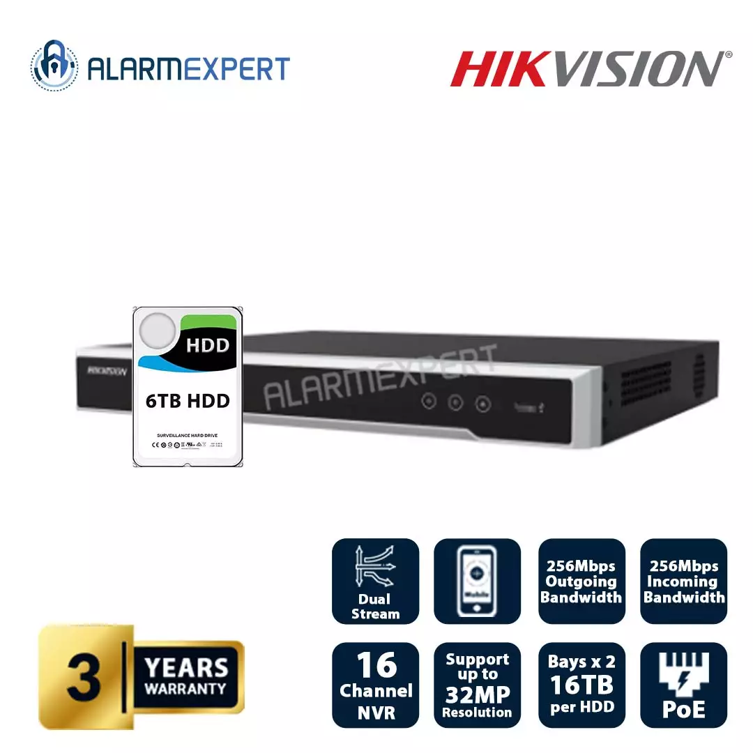 Hikvision NVR 16 Channel 1U 16 PoE 8K with 6 TB HDD DS-7616NI-M2/16P