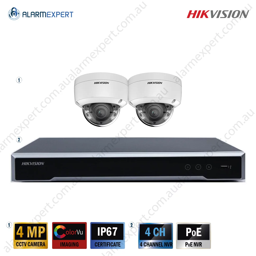 Hikvision 2 x 4 MP ColorVu Fixed Dome Bundle Kit with 4CH NVR