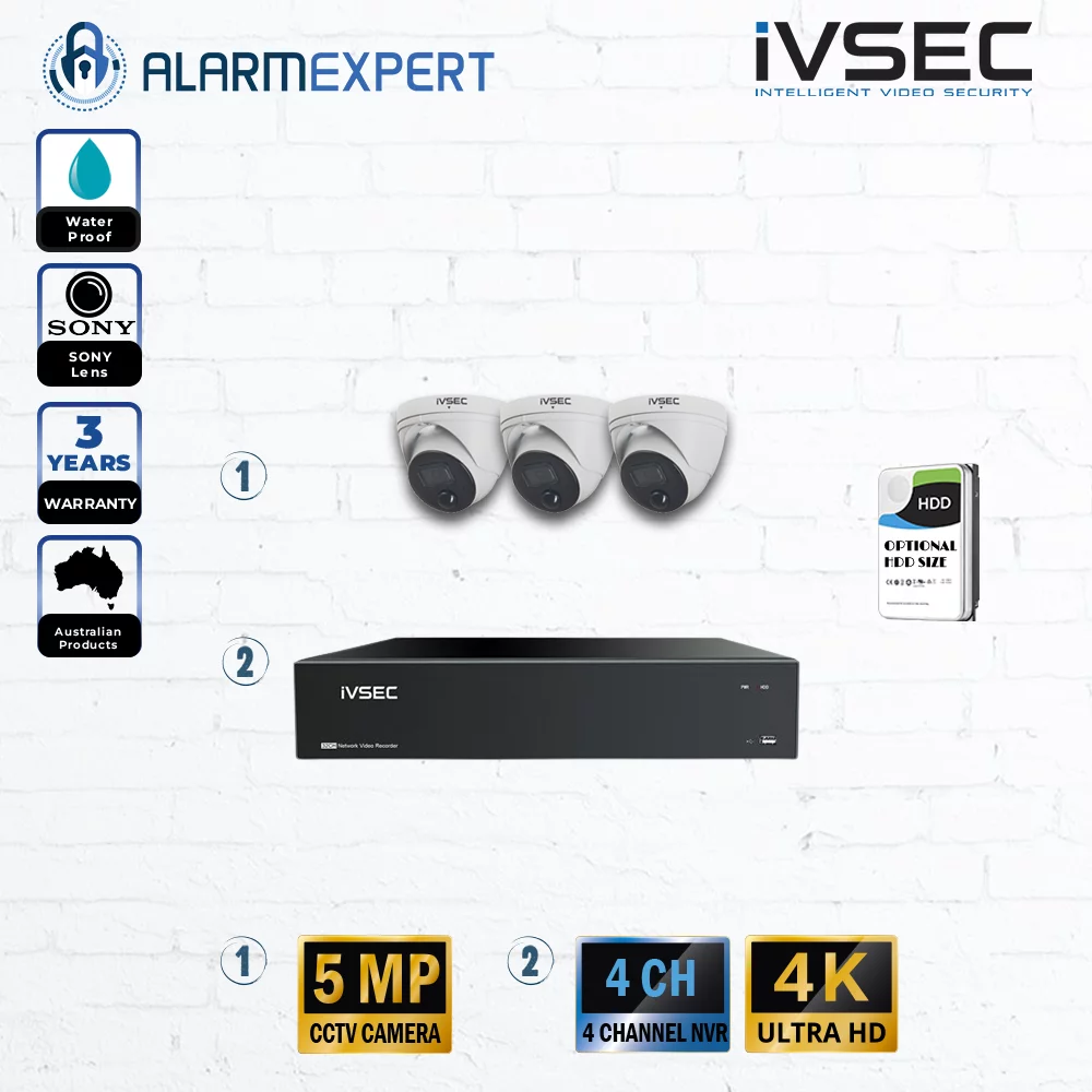 IVSEC 3 X 5MP Turret IP Bundle Cameras With 4CH NVR