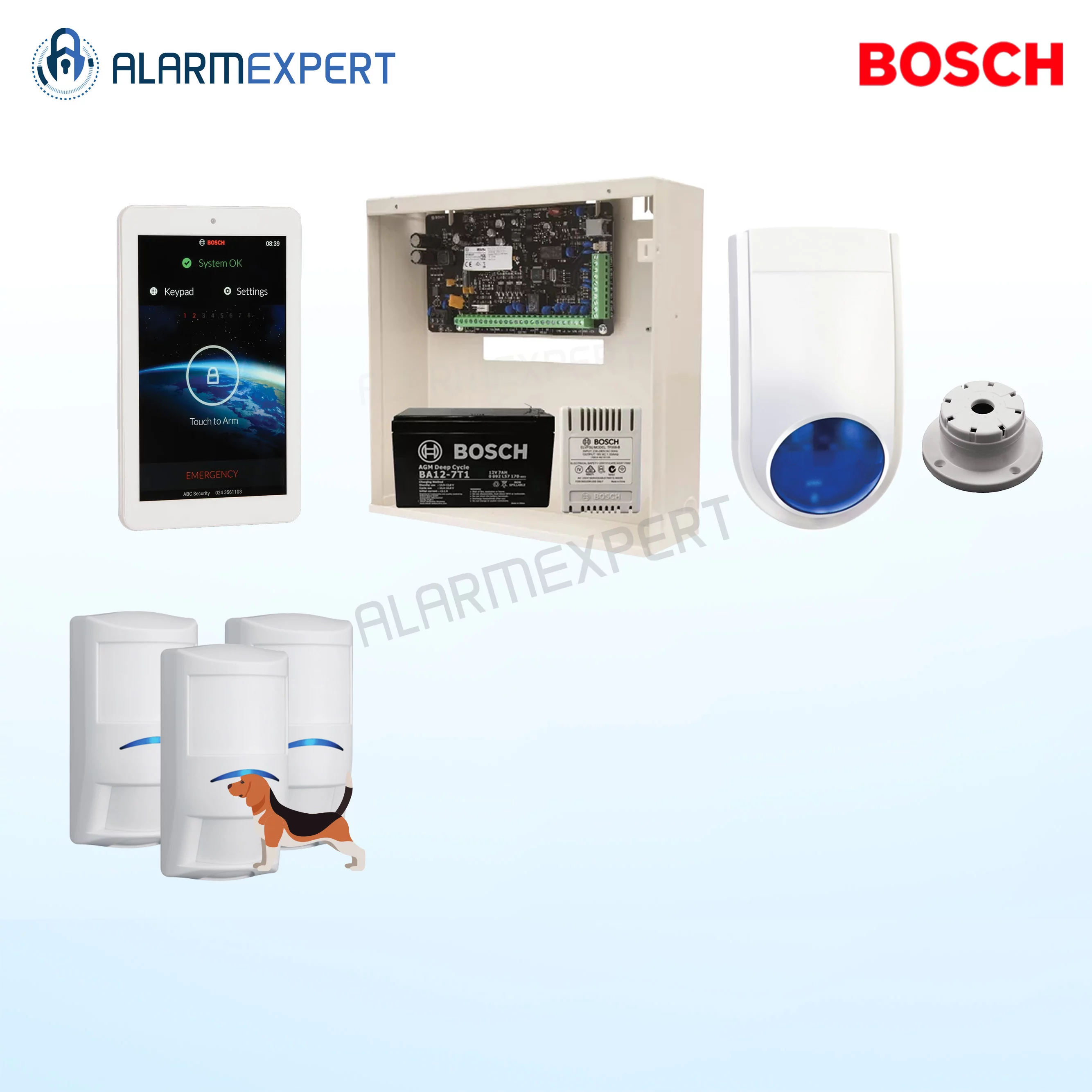 Bosch Solution 3000 + 3 Tri-Techs (Pet Proof) + 7" Touch screen Keypad