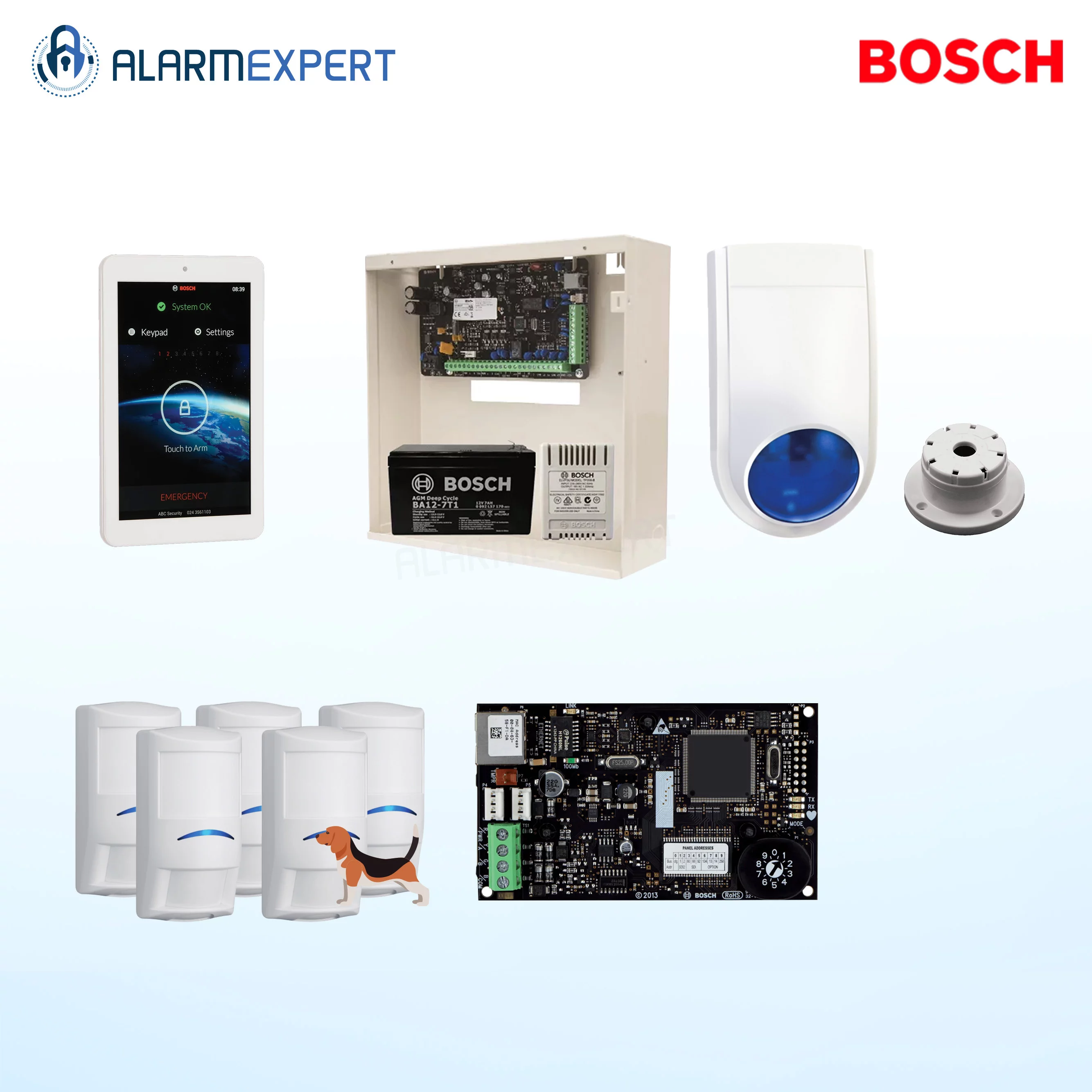 Bosch Solution 2000 IP+ 5 Tri-Techs (Pet Proof) + 7" Touch screen Keypad