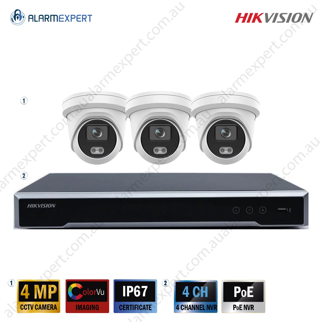 3 x 4 MP Outdoor ColorVu Turret Bundle Kit with 4CH NVR