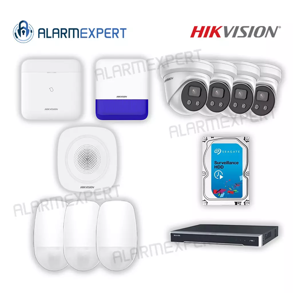 Hikvision 4x 6 MP, 4 Channel, 3TB HDD and Alarm AX Pro Kit With 3 PIR