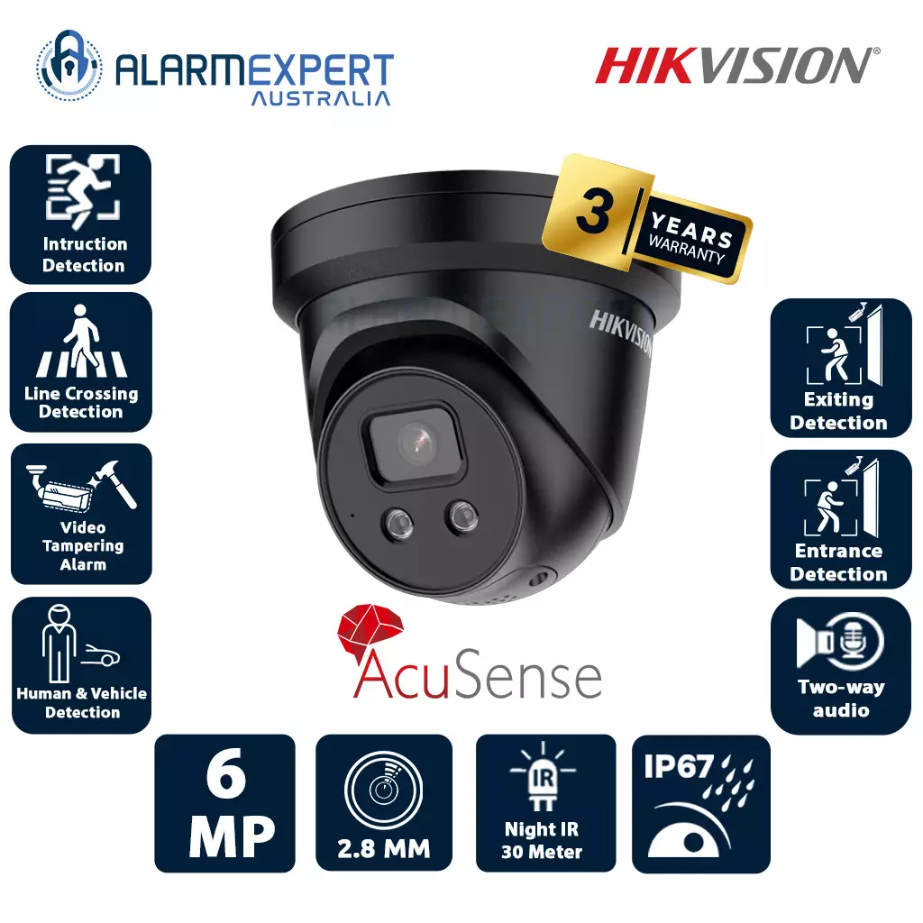Hikvision 6 MP Strobe Light and Audible Warning Fixed Turret IP Camera Black DS-2CD2366G2-ISU/SL