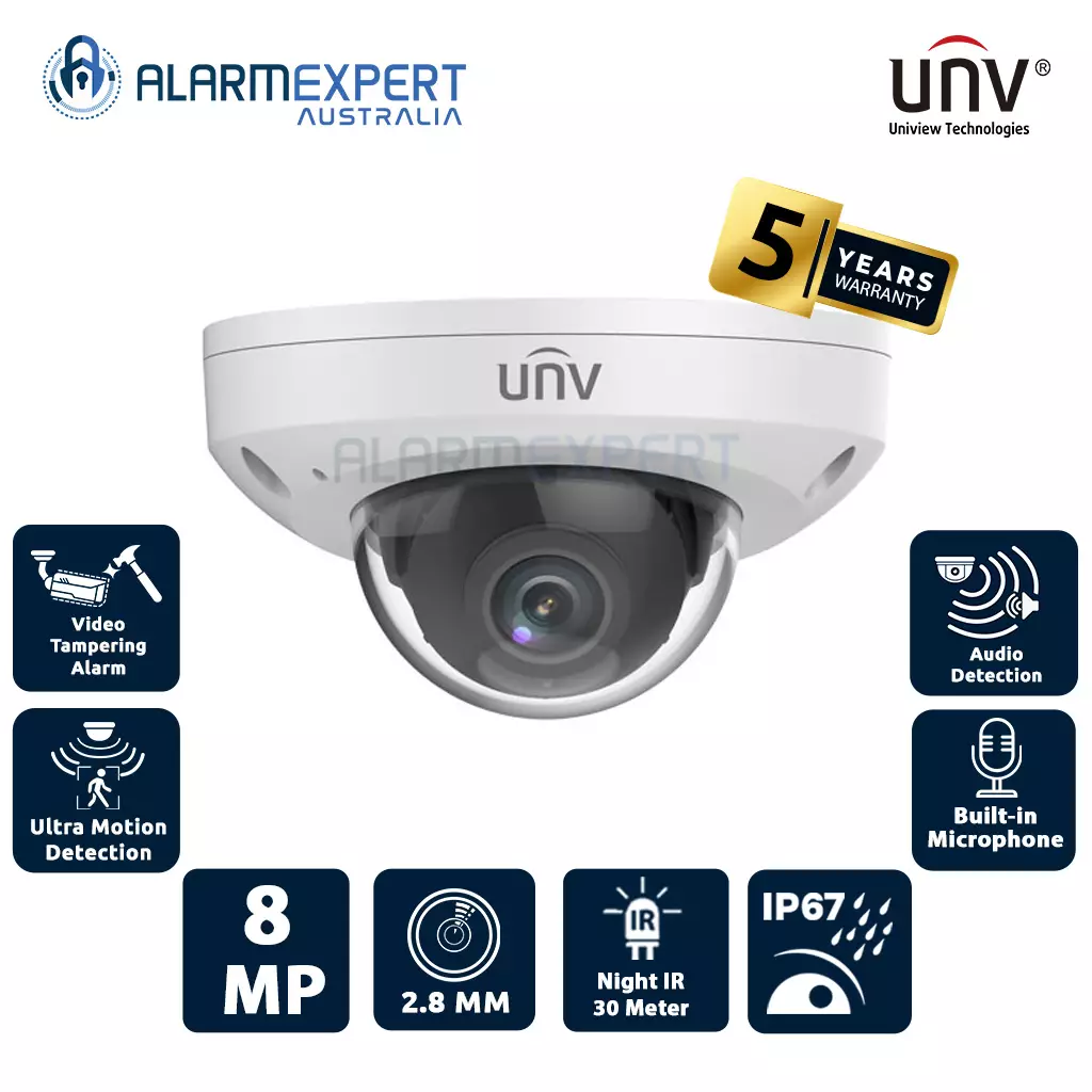 Uniview 8MP HD Intelligent LightHunter IR Fixed Mini Dome Camera IPC318SB-ADF28K-I0