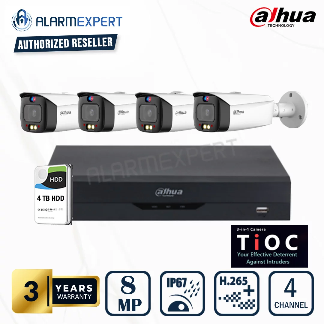 Dahua 4x 8MP Tioc 2.0 Fixed-focal Bullet WizSense IP Camera with 4 Channel NVR and 2TB HDD
