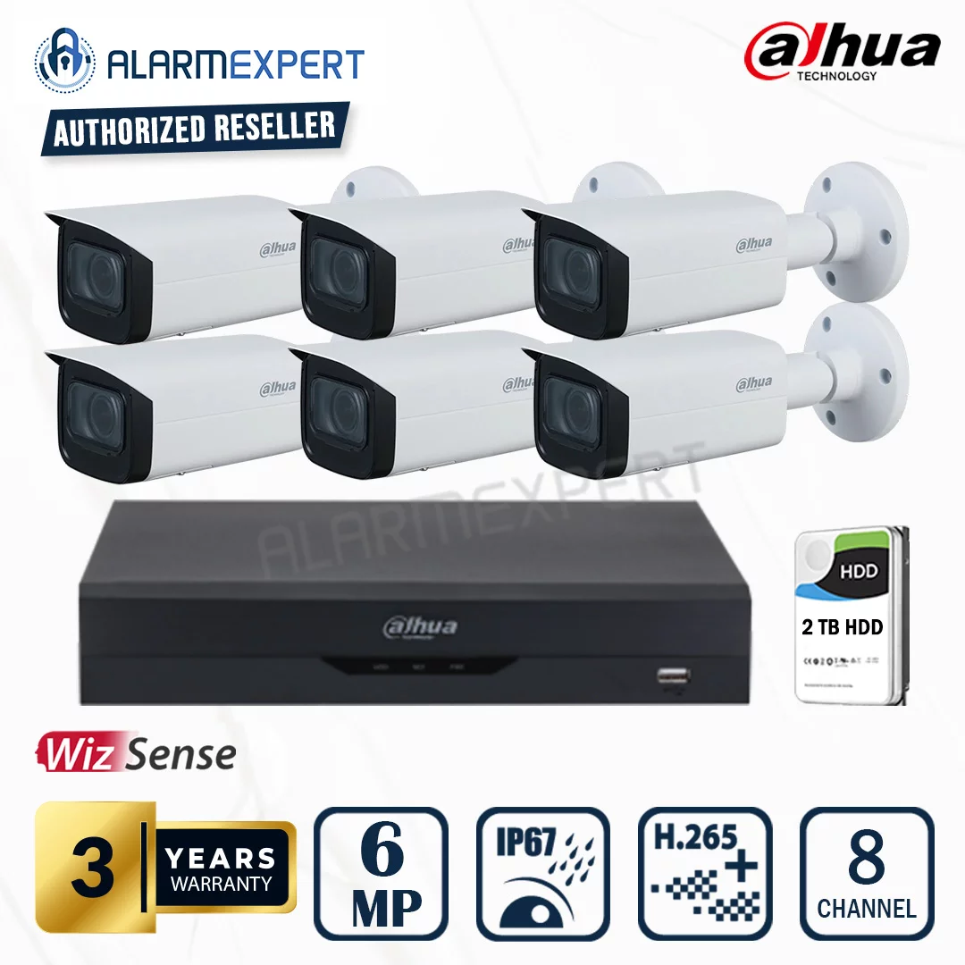Dahua 6 x 6MP WizSense Mororised Starlight Bullet with 8 Channel NVR and 3TB HDD