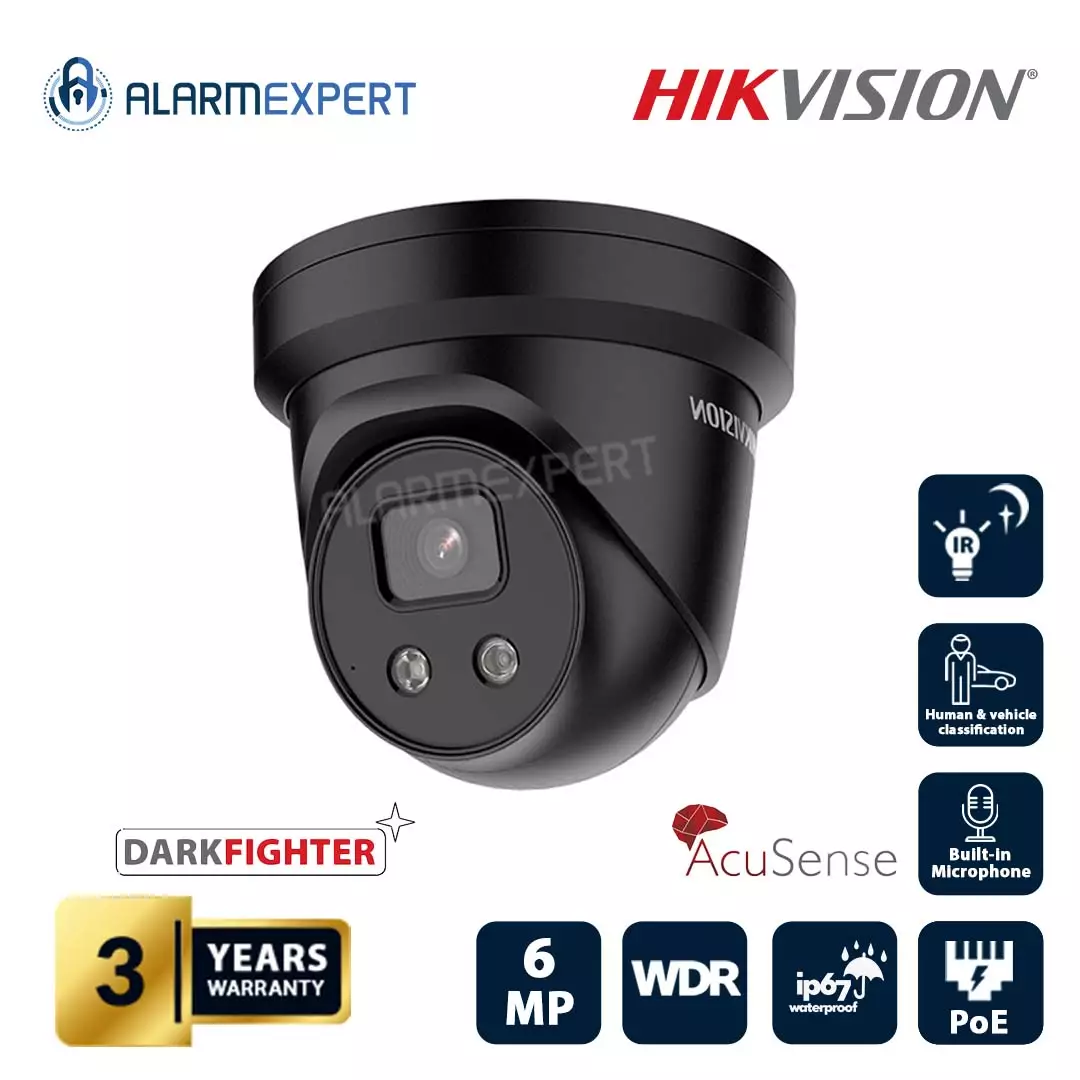 Hikvision 6 MP AcuSense DarkFighter Fixed Turret Network Camera Black DS-2CD2366G2-IU