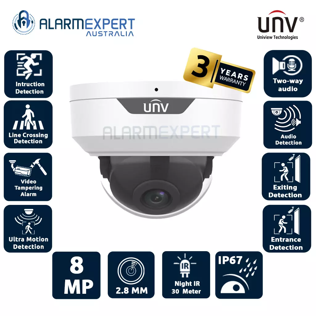 Uniview 8MP HD Intelligent IR Fixed Dome Network Camera IPC328SB-ADF28K-I0