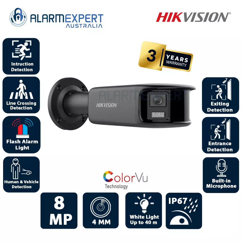 Hikvision 8 MP Panoramic ColorVu Fixed Bullet Network Camera Black DS-2CD2T87G2P-LSU/SL