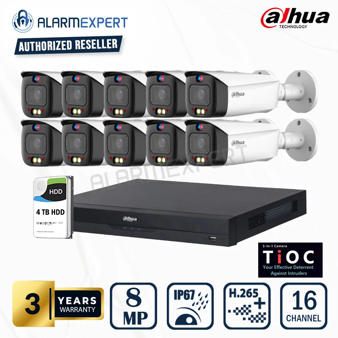 Dahua 10x 8MP TIOC 2.0 Vari-focal Bullet WizSense Network Camera with 16 Channel NVR and 4TB HDD