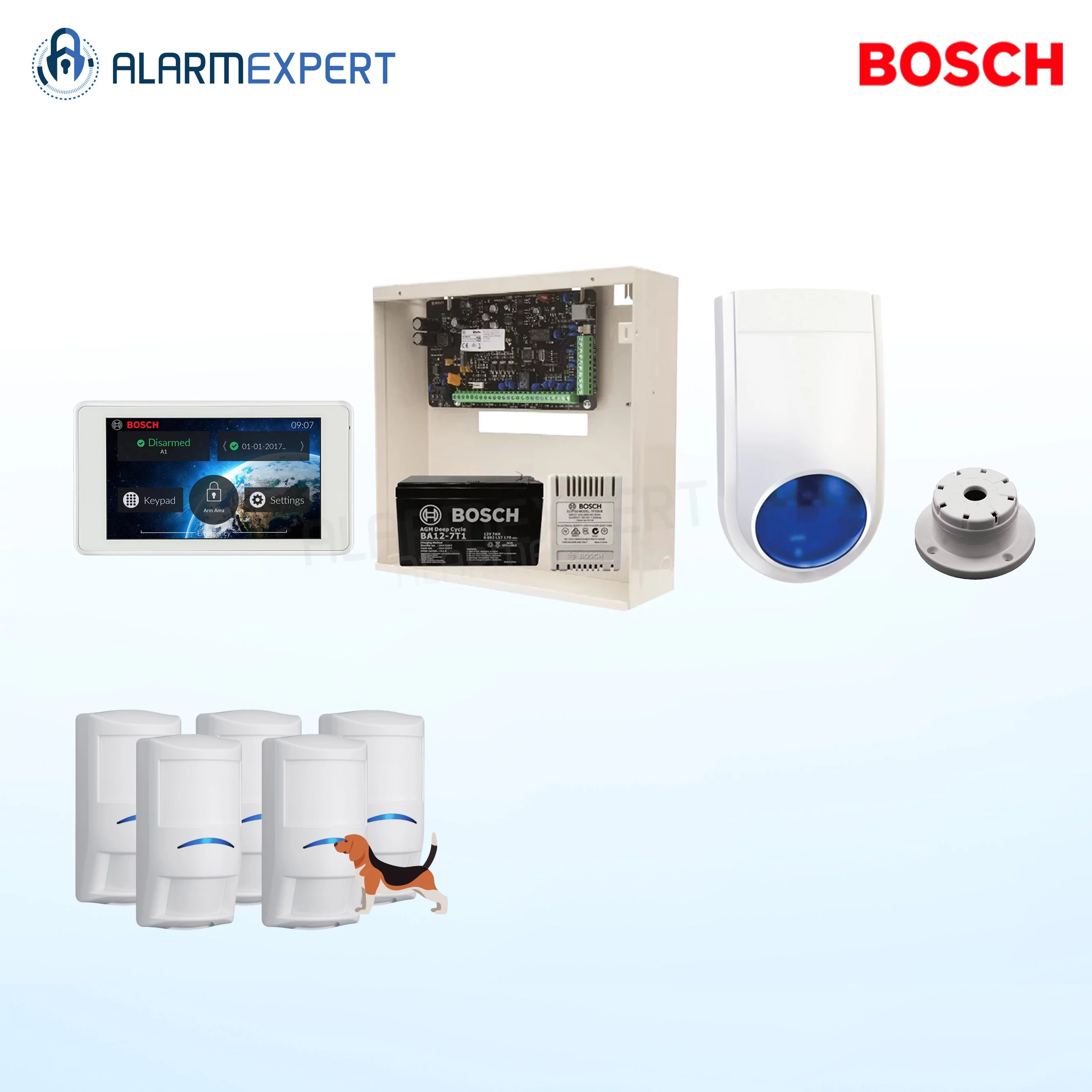 Bosch Solution 2000 + 5 Tri-Techs (Pet Proof) + 5" Touch screen Keypad