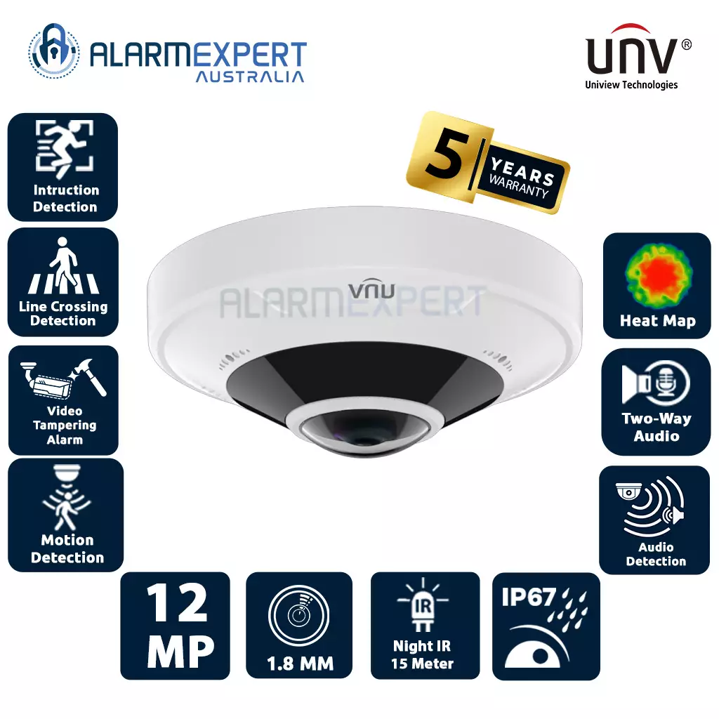 Uniview 12MP Ultra HD Infrared Vandal-resistant Fisheye Fixed Dome Camera