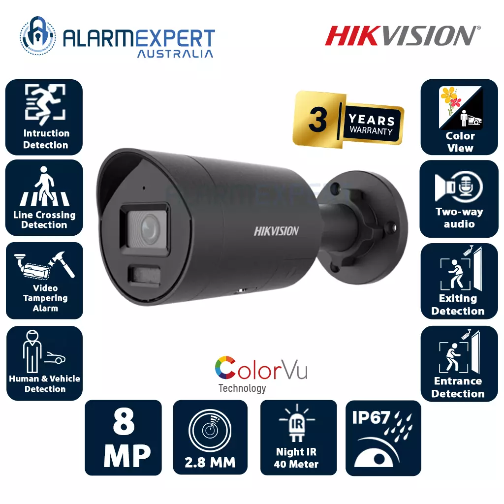 Hikvision 8 MP Smart Hybrid Light ColorVu Fixed Mini Bullet IP Camera Black DS-2CD2087G2H-LIU/SL